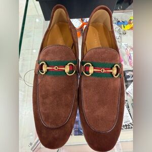GUCCI Men's Brixton Bit Web Horsebit
Brown Suede Loafers Size 7